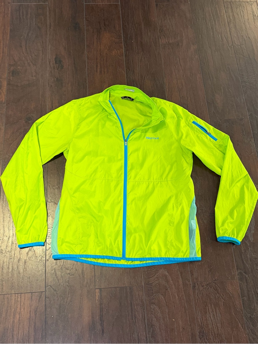 Marmot Women’s Neon Lime Windbreaker with Blue Trim - Size Medium